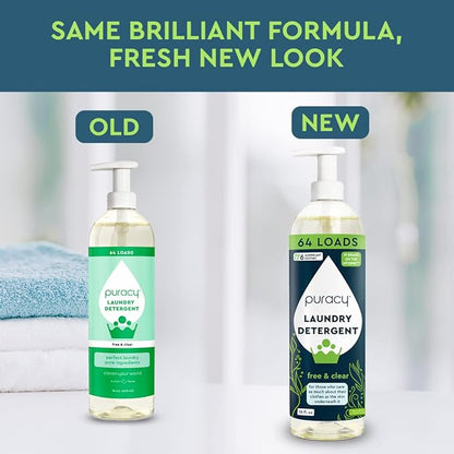 Puracy Laundry Detergent - Enzyme-Powered Liquid Laundry Detergent Concentrate, Natural Laundry Detergent Seen on TikTok, Non-Toxic (Free & Clear, and Fresh Linen, 16 fl oz, 2-Pack, 128 Loads)