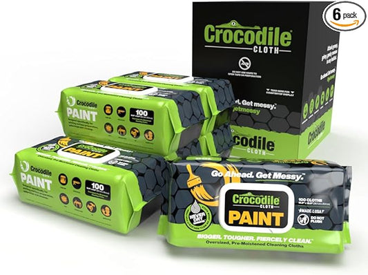 Crocodile Cloth Paint Cleaning Wipes, 100 Wipes, 6 Pack Case - Painting Surface Prep and Cleanup of Painting Messes for Painters, Contractors, Artists and DIYers