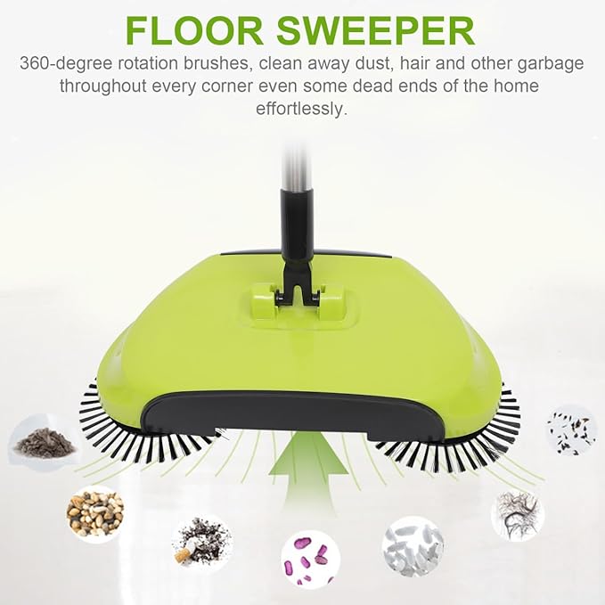 Floor Sweeper Manual, 3 in 1 Carpet Cleaner Machine Push Broom Clean Lazy Dustpan Trash Bin 360° Rotating Floor Clean Mop for Hardwood Ceramic Tiles