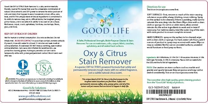 Oxy Citrus Stain Remover and All-Purpose Cleaner - Plant-based Multi-Purpose Cleaning Spray, Perfect for Mattress, Carpet, Floors, Restrooms, Kitchen, Countertops, and More - 32 oz