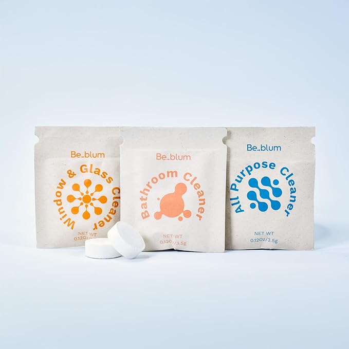 Refillable Cleaning Kit – 3 Reusable Spray Bottles + 3 Non Toxic Cleaning Tablets | All Purpose, Bathroom, Glass Cleaner | Plant-Based, Fragrance-Free, Eco-Friendly Solution