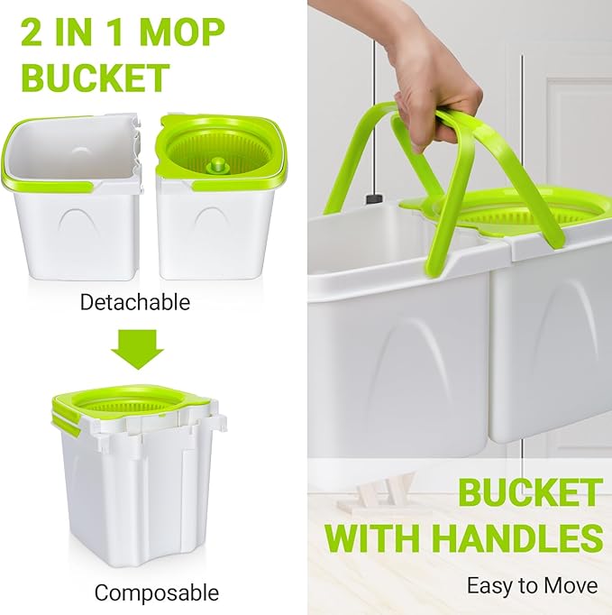 MASTERTOP Spin Mop Cleaning System,Mop and Bucket with Wringer Set for Floor Cleaning,Separate Clean and Dirty Water,Small Spinning Mop with 3 Washable Microfiber Mop Pads