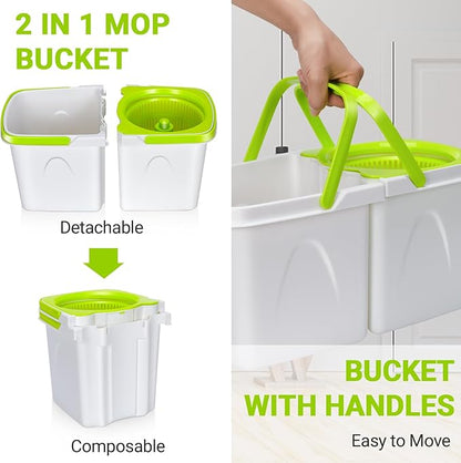 MASTERTOP Spin Mop Cleaning System,Mop and Bucket with Wringer Set for Floor Cleaning,Separate Clean and Dirty Water,Small Spinning Mop with 3 Washable Microfiber Mop Pads