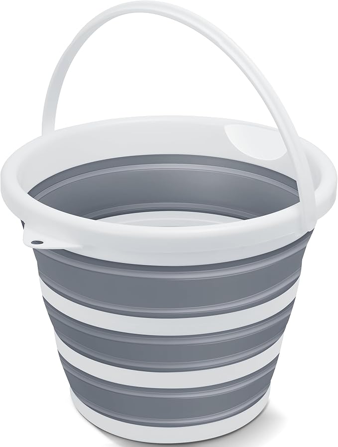 Collapsible Bucket Mop Bucket 2.6 Gallon(10L) for House Cleaning, Travel, and More - Lightweight, Foldable, and Portable for Outdoor Adventures(Grey-Round)