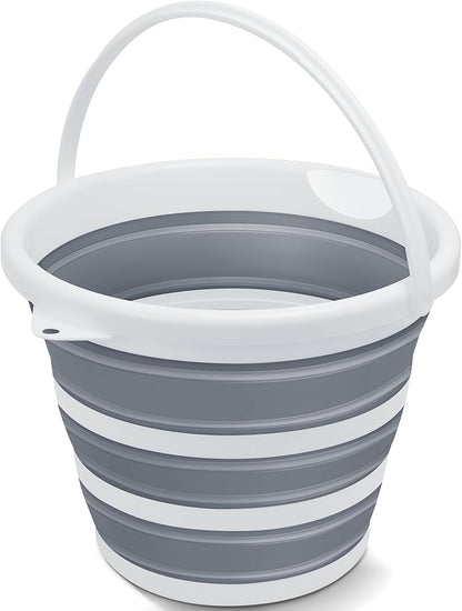 Collapsible Bucket Mop Bucket 2.6 Gallon(10L) for House Cleaning, Travel, and More - Lightweight, Foldable, and Portable for Outdoor Adventures(Grey-Round)