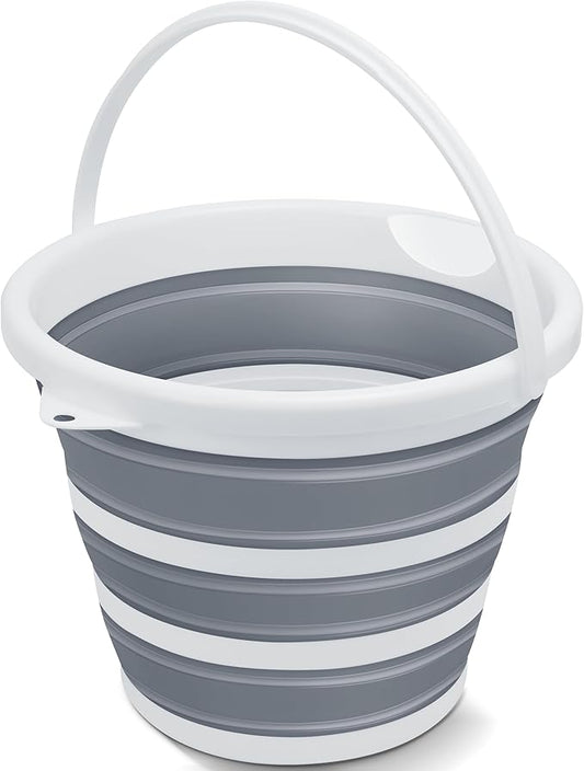 Collapsible Bucket Mop Bucket 2.6 Gallon(10L) for House Cleaning, Travel, and More - Lightweight, Foldable, and Portable for Outdoor Adventures(Grey-Round)