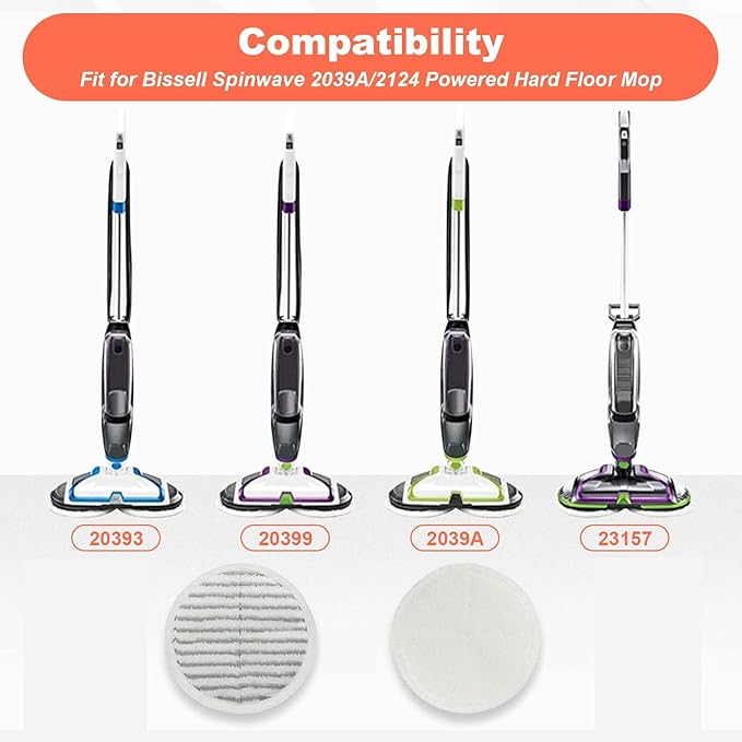 Spinwave Mop Replacement Pads for Bissell Spinwave 20399 23157 23159 2039A 2124A 20393 2039T 2039W 20391 20395 2307 2315A Hard Floor Mop Refill Heavy Scrub Pad- Part #1611297 & 1611298 (6+6)