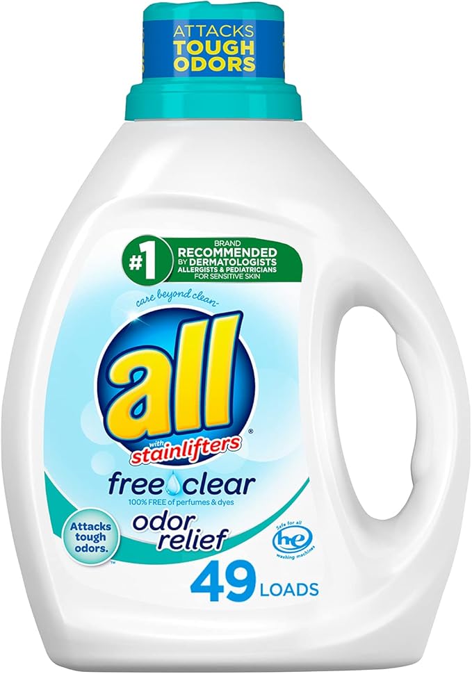 all Liquid Laundry Detergent, Free Clear with Odor Relief, 88 Fluid Ounces, 49 Loads