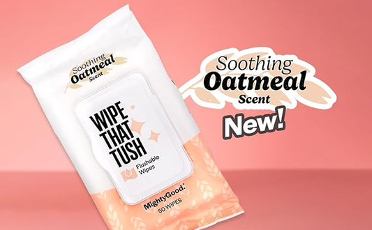 Wipe That Tush - Soothing Oatmeal Scent - Hypoallergenic Flushable Wipe (300) Naturally Scented, hypoallergenic, certified flushable wipes - 6 packs of 50 wipes
