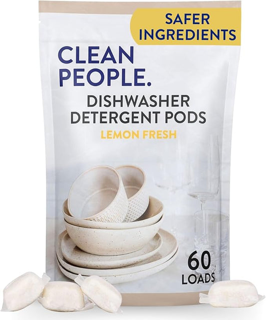 The Clean People Dishwasher Pods - Cuts Grease & Rinses Sparkling Clean - Residue-Free - Phosphate Free Dishwashing Pods - Lemon, 60 Pack