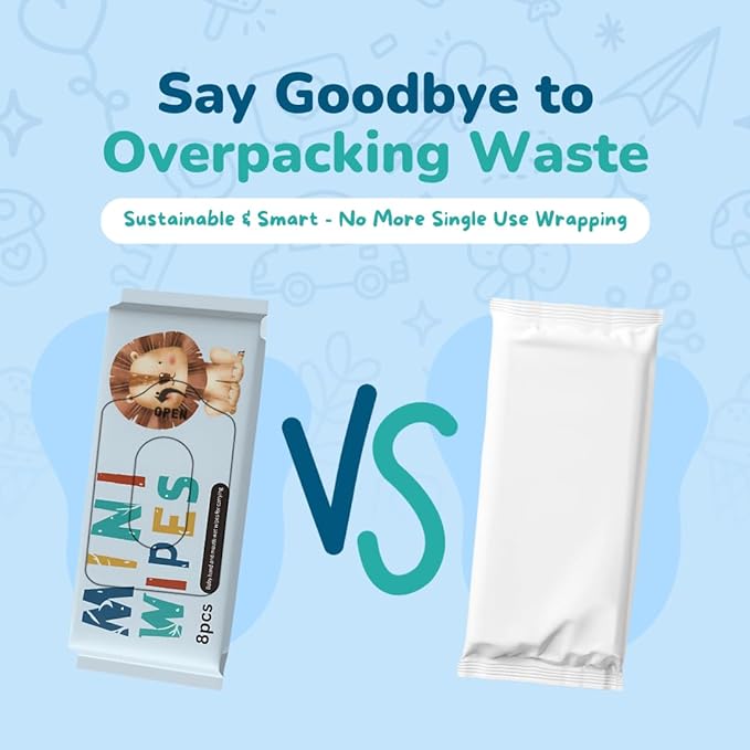 Mini Wet Wipes - Alcohol & Fragrance Free, Safe for Babies & Kids - 16 Bags Total 128 Wipes (Sky Lion)
