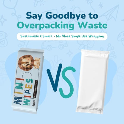 Mini Wet Wipes - Alcohol & Fragrance Free, Safe for Babies & Kids - 16 Bags Total 128 Wipes (Sky Lion)