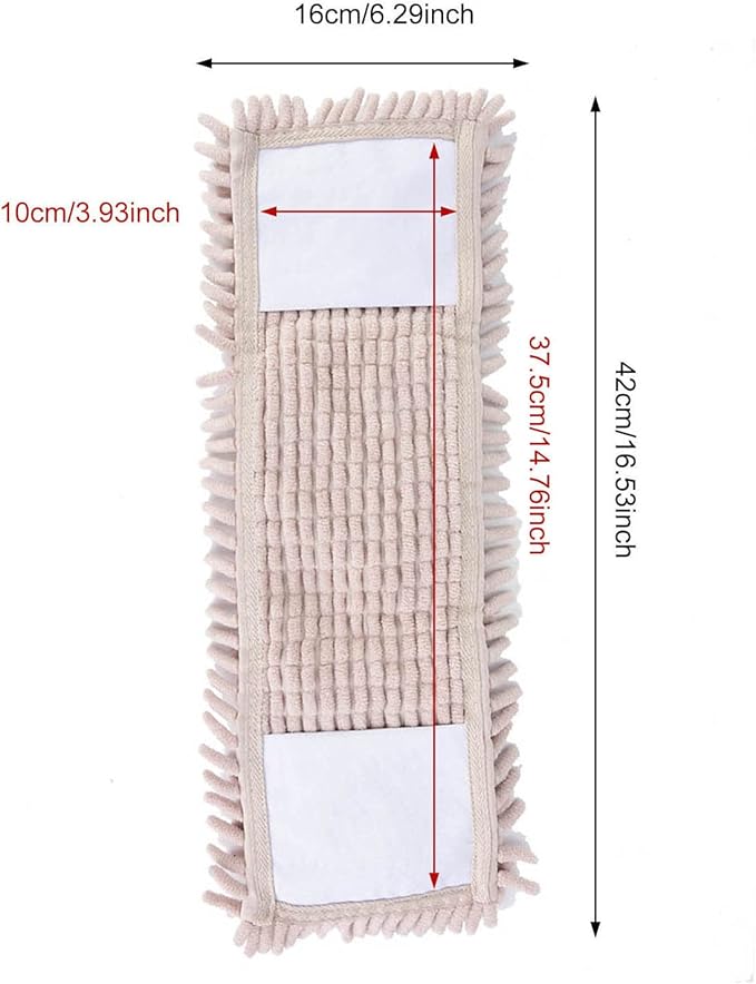 Reusable Dry Sweeping Cloths, Chenille Reusable Mop Pads Floor Mop Pads Refills Flat Mop Pads Flat Replacements Heads for Floor Cleaning(Cream-Coloured)