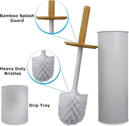 Blue Donuts Toilet Brush with Bamboo Handle, Compact Bathroom Cleaner, White