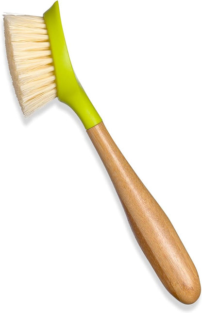 Full Circle Be Good Kitchen Dish Brush with Bamboo Handle – Long Handle Dish Scrubber with Tough Bristles, Green (Pack of 2)
