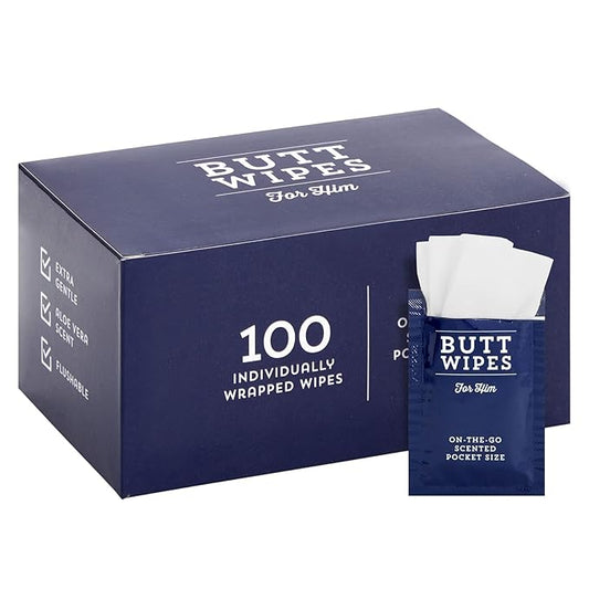 BLUE PANDA 100 Pack Wet Travel Butt Wipes, Adult Flushable Wipes, Individually Wrapped for On-The-Go (Aloe Vera Scented), Blue