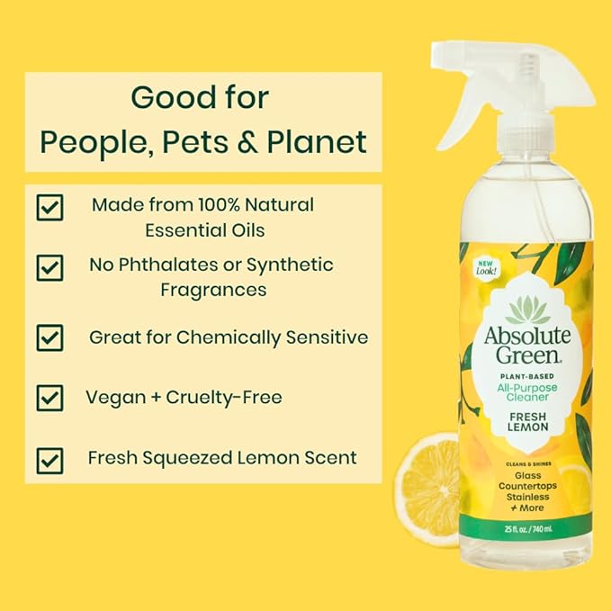 All Purpose Cleaner Spray, Non-Toxic, Kitchen, Bath, Countertop, Stainless, Safe around Kids + Pets, Natural Lemon Scent, 25 oz (1 Pack)