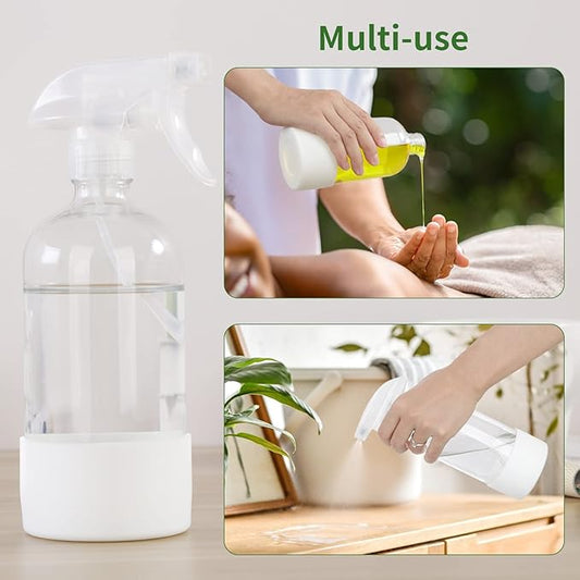 HOMBYS Empty Clear Glass Spray Bottles with Silicone Sleeve Protection - Refillable 16 oz Containers for Cleaning Solutions, Essential Oils, Misting Plants - Quality Sprayer -3 Pack