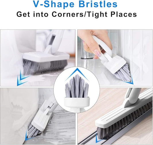 Affogato Floor Scrub Brush Bathroom Long Handle Bathtub Push Broom Shower Tile Grout Scrubber Rotatable Indoor Kitchen Scrubbing Cleaning Brush for Hard to Reach Areas - White