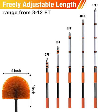 20FT Reach Cobweb Duster with Extension Pole, Spider Web Brush for Cleaning Extendable, Professional Ceiling and Corner Dusters for Outdoor Indoor Use