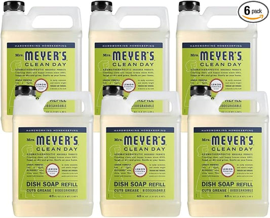 MRS. MEYER'S CLEAN DAY Liquid Dish Soap Refill, Biodegradable Formula, Lemon Verbena, 48 Fl Oz. (Pack of 6)