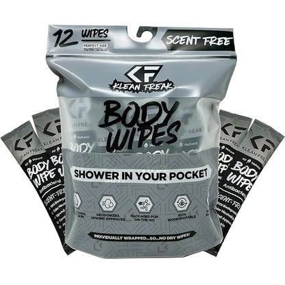 Body 12-Count Wipes - Original Disposable Wipes, Individually Wrapped for the Gym, Workout, Hiking, Travel, and Sport (Scent Free)