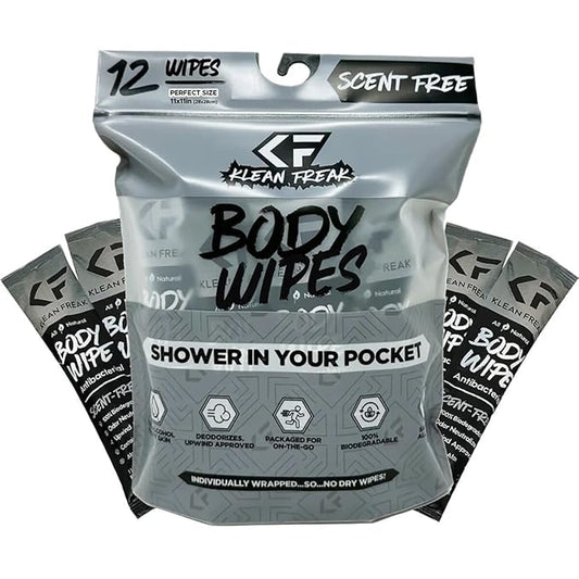 Body 12-Count Wipes - Original Disposable Wipes, Individually Wrapped for the Gym, Workout, Hiking, Travel, and Sport (Scent Free)