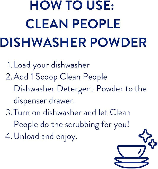 The Clean People Dishwasher Detergent Powder | Cuts Grease and Rinses Sparkling Clean | Residue-Free | Peppermint, 60 Load