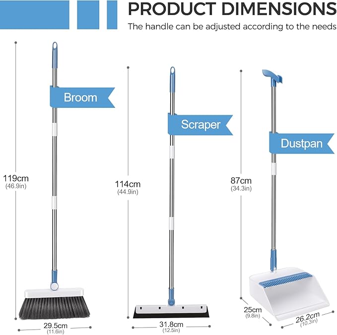 Masthome 42" Large Industrial Mop with 2 Reusable Mop Pads,Commercial Microfiber Mop & Long Handle Lightweight 180 Degree Rotating Broom Set with Squeegee Broom for Floor