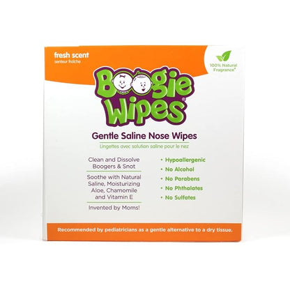 Boogie Wipes, Saline Wipes for Baby & Kids, Nose Booger Wipes for Allergy Relief, Face, Hand & Body, Made with Vitamin E, Aloe and Natural Saline, Fresh Scent, 45 Count (Pack of 2)