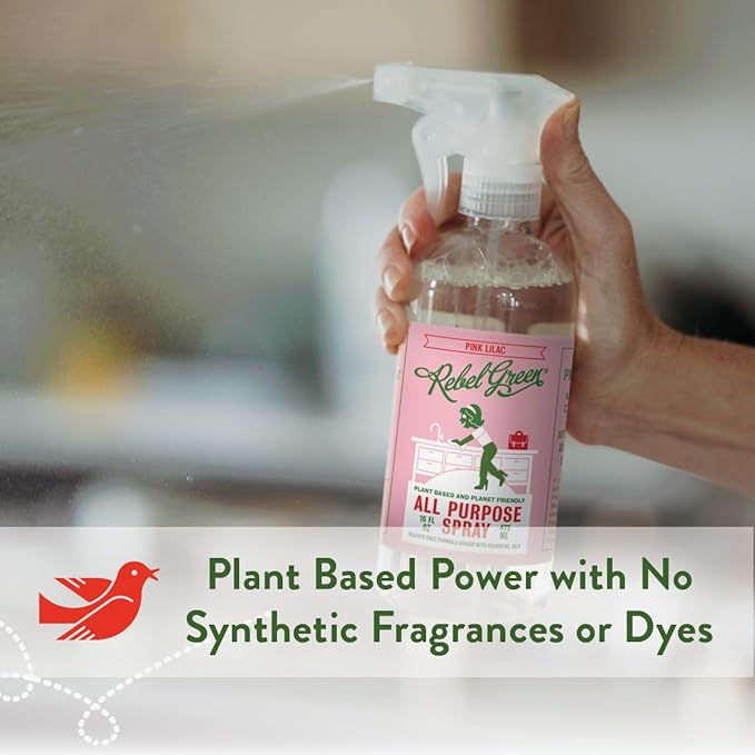 Rebel Green Natural All-Purpose Cleaning Spray - Essential Oil Multi-Surface Cleaner - Kid Safe, Pet Safe & Sustainable Cleaning Products - Pink Lilac (16 Ounce Bottles, 2 Pack)