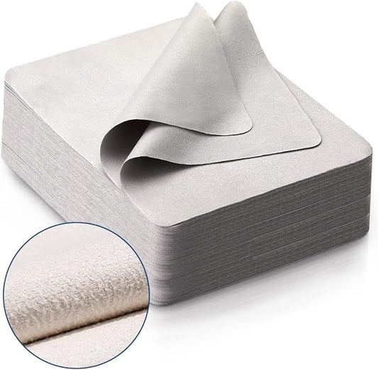 100 PCS Glasses Clean Cloth Suede, Lens Clean Cloth for Lenses, Glasses, Screens, Cameras, iPad, iPhone, Eyeglasses (6"x7", 100PCS/Grey)