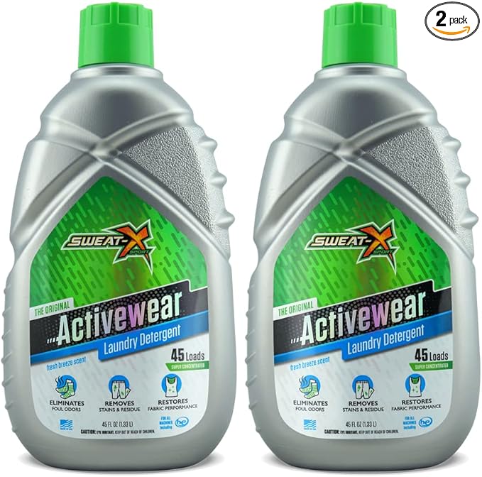 Sweat X Original Activewear Laundry Detergent – Remove the Worst Odors & Toughest Stains – High Performance Sports Wash for Training Gear & All Fabric Types – 45 Loads – 2 Pack
