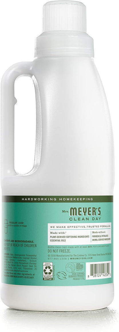 MRS. MEYER'S CLEAN DAY Liquid Fabric Softener, Infused with Essential Oils, Paraben Free, Basil, 32 oz (32 Loads)