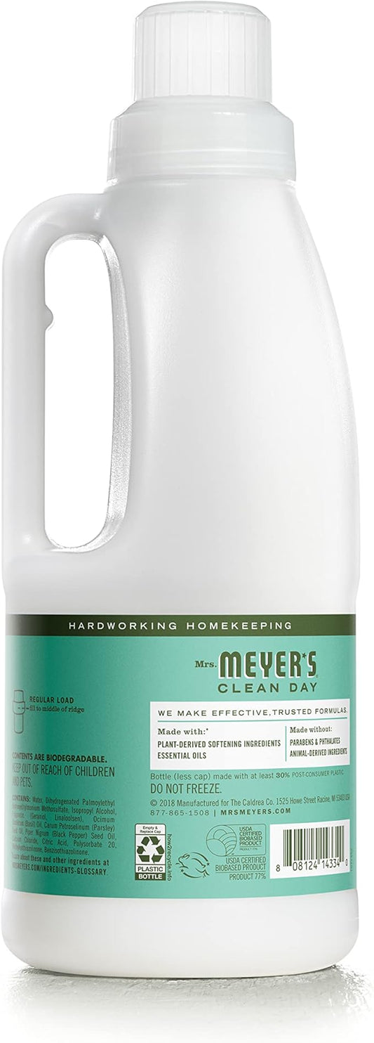 MRS. MEYER'S CLEAN DAY Liquid Fabric Softener, Infused with Essential Oils, Paraben Free, Basil, 32 oz (32 Loads)