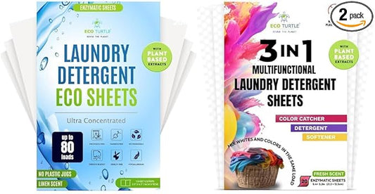 Laundry Detergent Sheets - 3in1 and Regular Bundle Pack of 1 - Eco-Friendly, Zero Waste, Plastic-Free Laundry Washing Machines Soap Sheets, Concentrated Liquidless Laundry Soap - 100 Loads