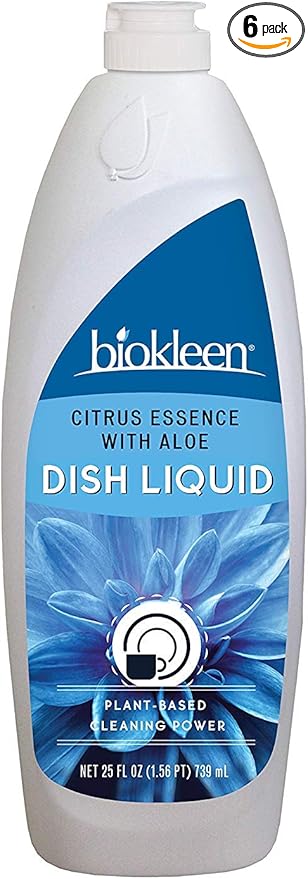 Biokleen Dish Liquid Soap, Dishwashing, Hand Moisturizing, Eco-Friendly, Non-Toxic, Plant-Based, No Artificial Fragrance, Colors or Preservatives, Citrus & Aloe, 25 Ounces (Pack of 6)