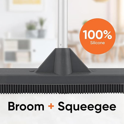 Silicone Pet Hair Broom, Carpet Cleaner, Salon Broom, with Built-in Window Washer Squeegee and 55" Metal Handle