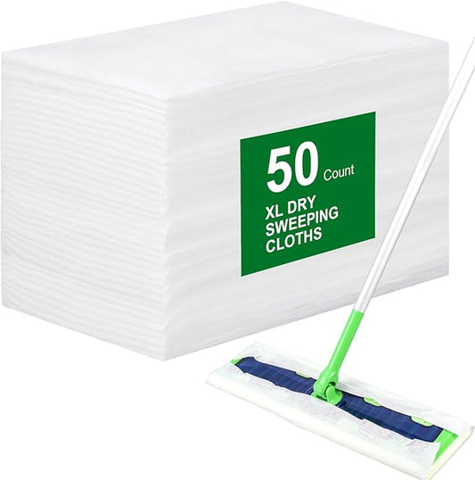 50 Count Disposable XL Dry Sweeping Cloths + 4 Pack Reusable Microfiber Mop Pads for Swiffer Sweeper XL Mop (Mop is not Included)