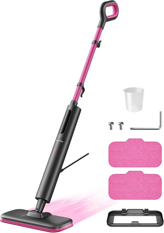 Schenley Steam Mop Cleaner Powerful - 15s Fast Heat-Up, Chemical-Free for Hardwood/Tile/Laminate & Floors/Walls, Washable Pads, 3 Modes for Carpet, Lightweight, Self-Standing, Sleek Design
