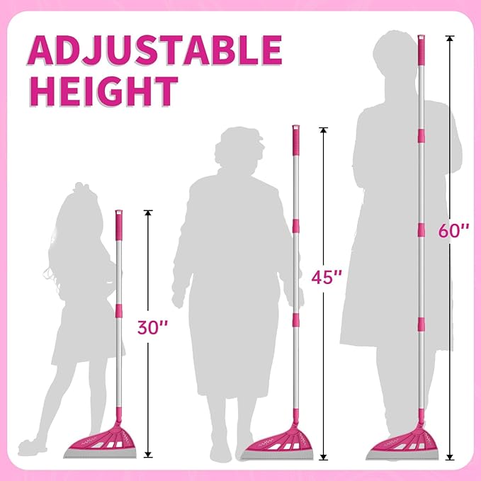 Magic Air Broom Household Silicone Broom for Floor Cleaning, Multifunctional Floor Squeegee with 60’’ Aluminum Adjustable Handle, Pet Hair for Glass, Fine Dust, Hair, Liquids (Pink)