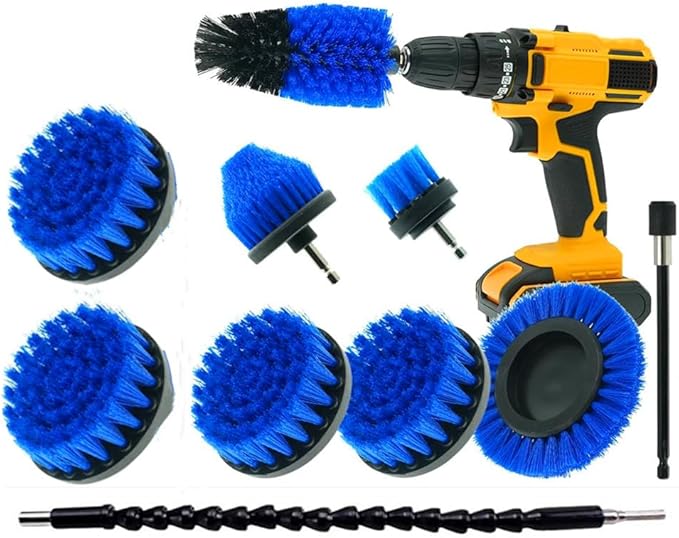 HUAWELL Drill Brush Power Scrubber Cleaning Brush with 2 Extended Attachment Set Kit for Bathroom and Kitchen Surface,Grout,Tub,Shower,Tile,Corners (Blue)
