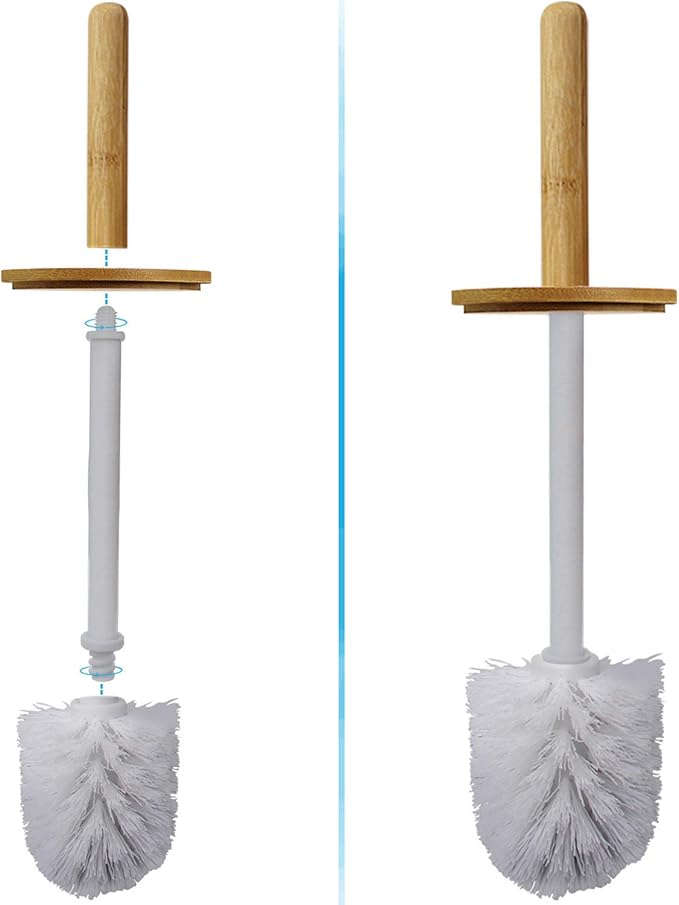 Blue Donuts Toilet Brush with Bamboo Handle, Compact Bathroom Cleaner, White