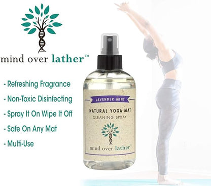 100% Natural Yoga Mat Cleaning Spray 8oz | Works with All Mats | Cleans and Restores Using Essential Oils Naturally | Calming Lavender Mint