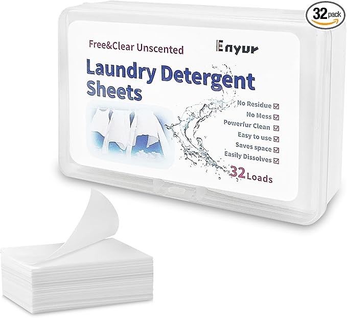 Laundry Detergent Sheets, Laundry Sheets for Traveling, Ultra-Concentrated，Fragrance-Free, For Borh Travel and Home Use - 1 Pack / 32 Loads