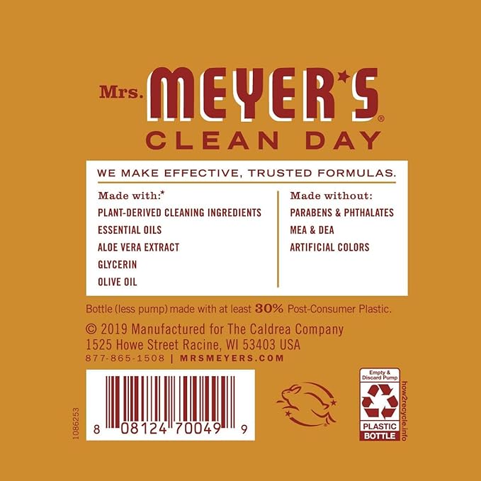 MRS. MEYER'S CLEAN DAY Kitchen Basics Soap Set, Apple Cider, Liquid Hand Soap 12.5 oz, Liquid Dish Soap 16 oz,1 CT