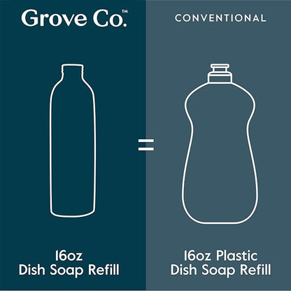 Grove Co. Ultimate Dish Soap Refills (3 x 16 Fl Oz) Removes 48-hr Stuck-on Food & Grease, No Plastic or Parabens, 100% Natural Orange & Rosemary Fragrance