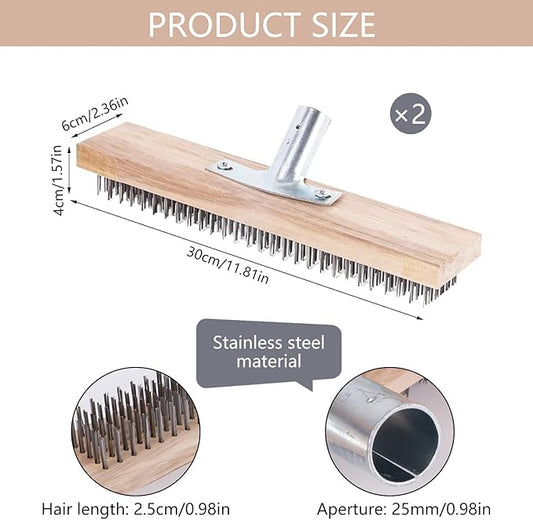 Steel Brooms, 2PCS 11.8" Wire Broom Brush with Robust Metal Holder, Wire Broom Head with Socket for Wooden Handle, Metal Broom Garden Broom for Household Kitchen Catering Commercial-Silver