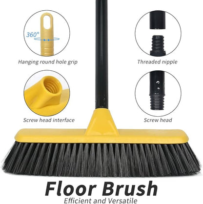 Push Broom with Long Handle, Floor Brush 47.6 inch Soft Bristle Broom 12.2" Wide for Cleaning Bathroom Kitchen Patio Garage Deck Tile