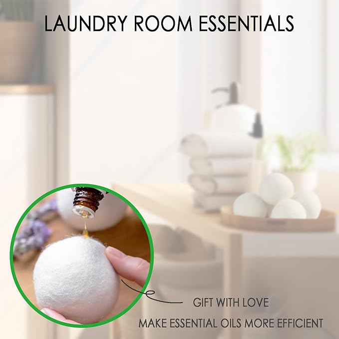 Wool Dryer Balls, 6 Pcs XL Dryer Lint Balls, Reusable Premium Natural Fabric Softener, Efficiently Add Essential Oils Instead of Dryer Sheets, Laundry Room Organization Essentials